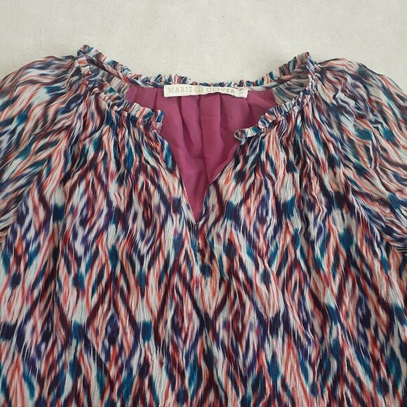 Marie Oliver Women's Size S Multicolor Southwest Print Silk Blend Crepe Blouse - Picture 5 of 12